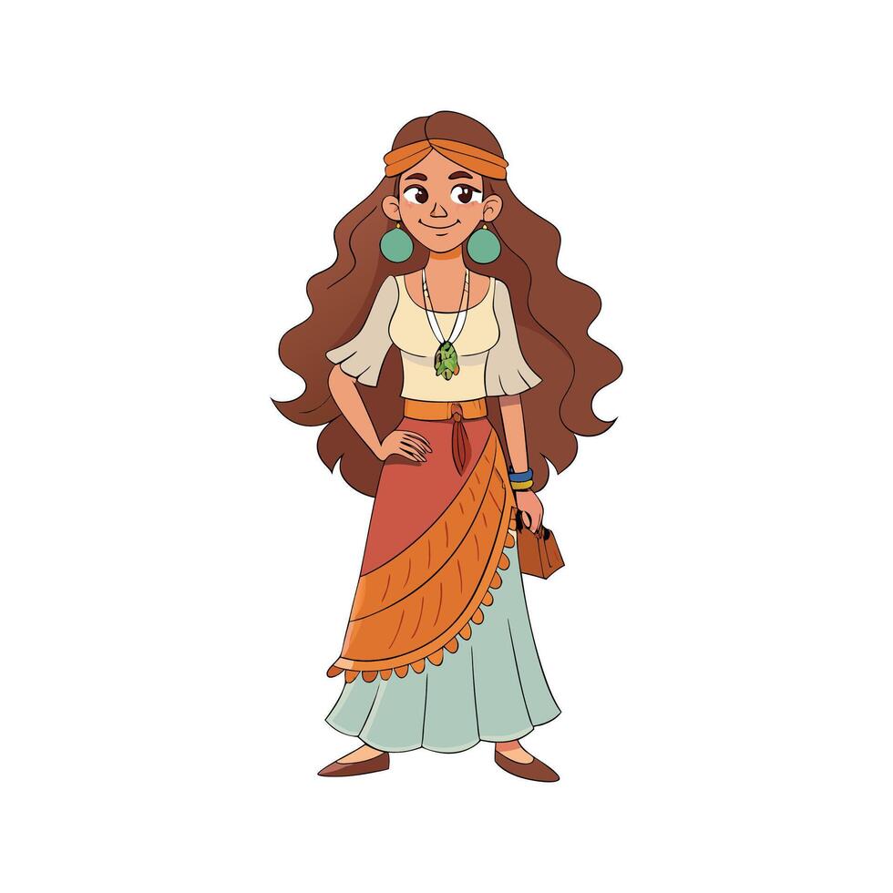 Vintage Bohemian Fashion Model Illustration vector