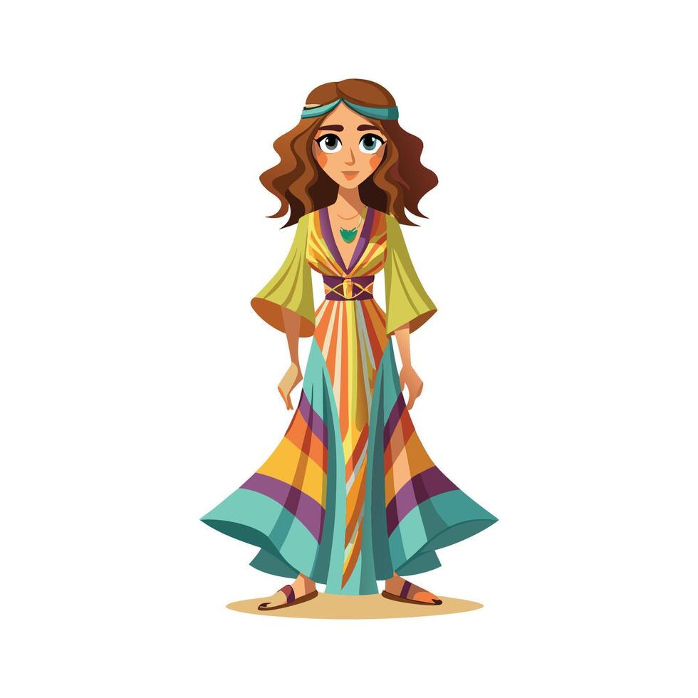 Charming Bohemian Maxi Dress Fashion Model vector