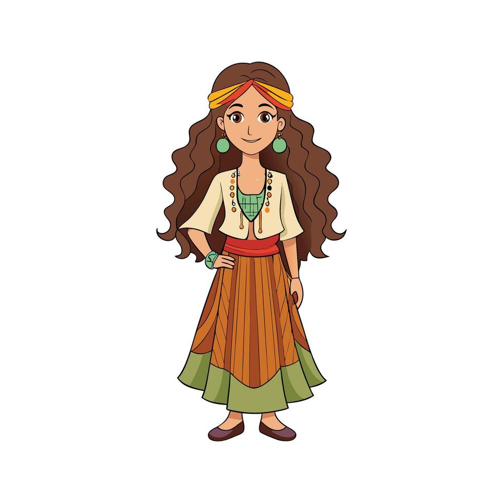 Elegant Vintage Bohemian Fashion Model for Designs vector