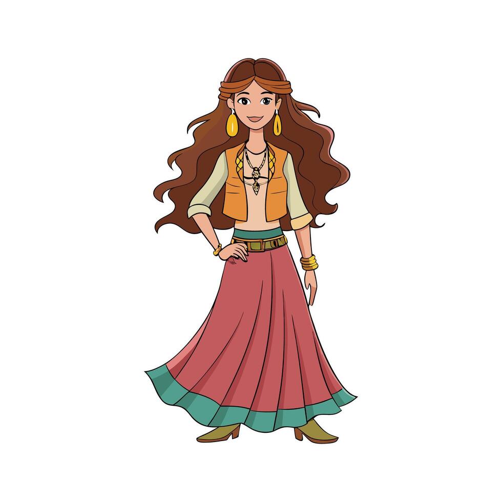 Stylish Vintage Bohemian Fashion Model vector