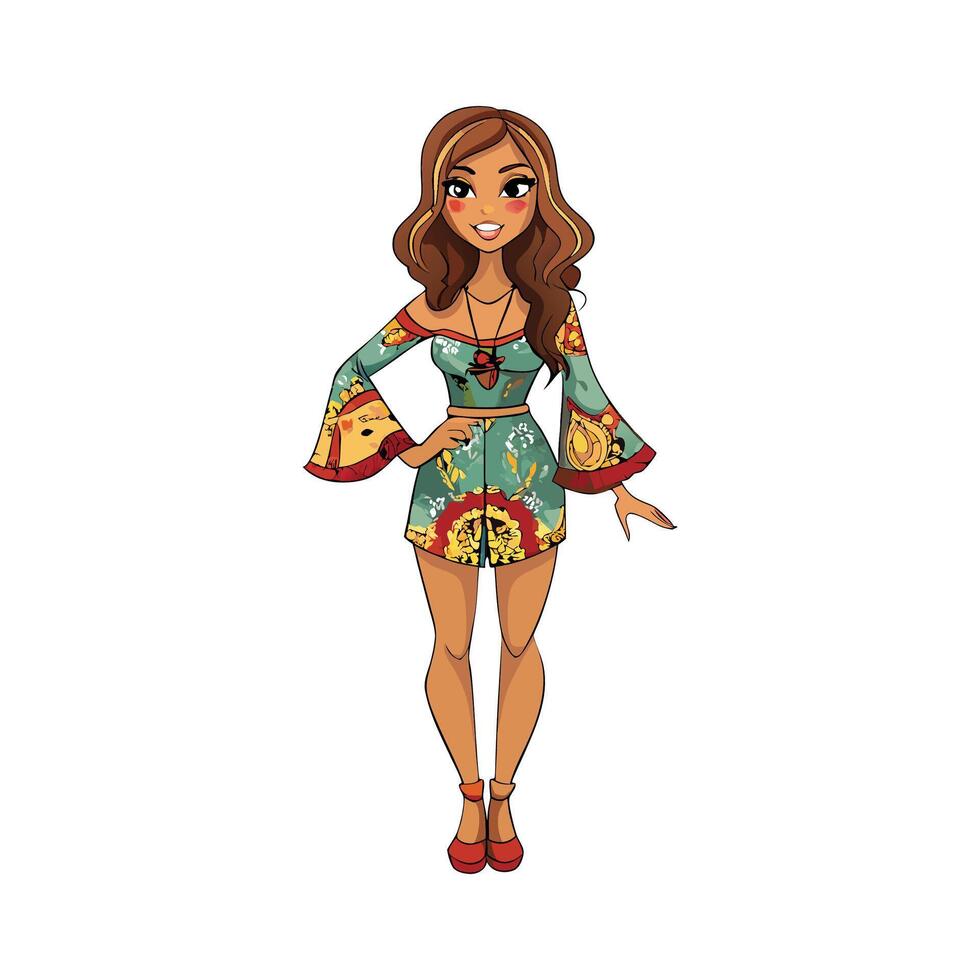 Stylish Boho Chic Romper Fashion Model vector
