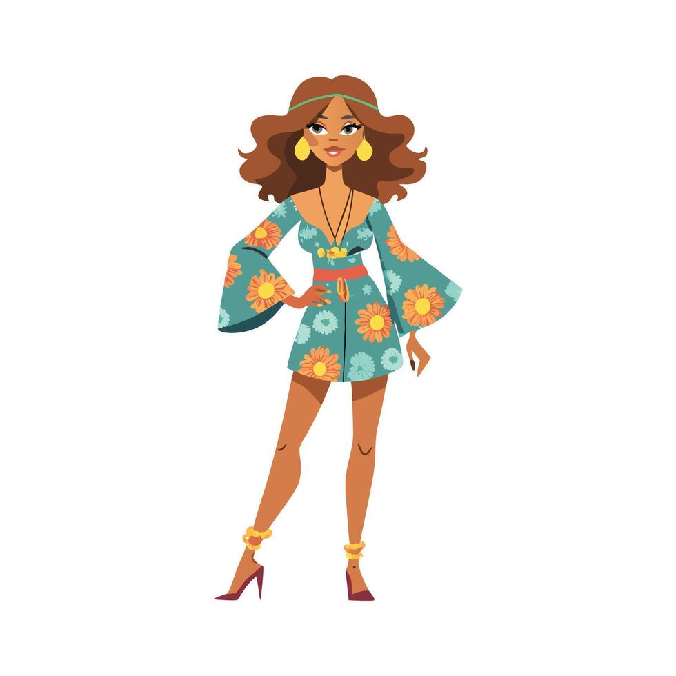Elegant Boho Chic Romper Fashion Model vector