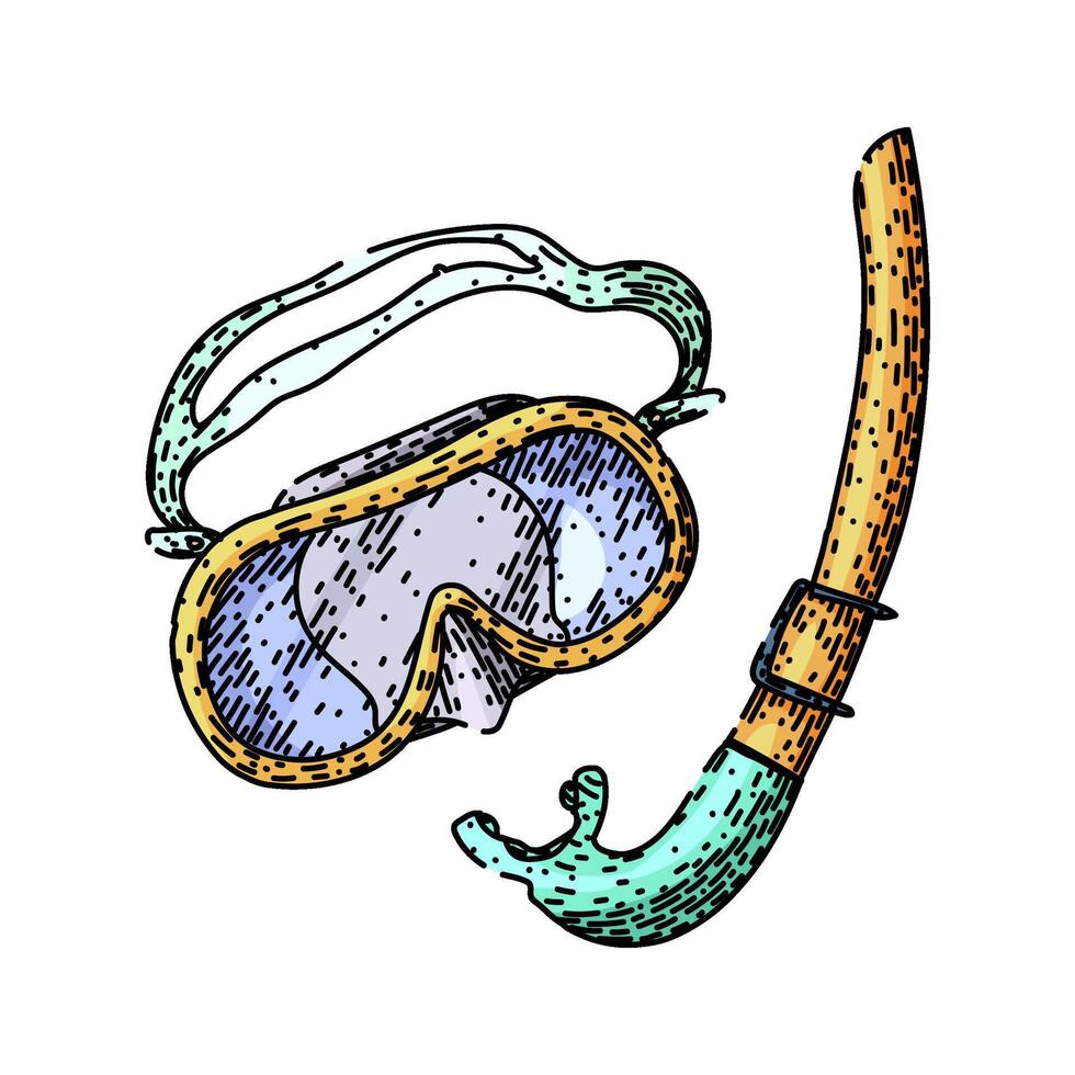 ocean snorkel sketch hand drawn item vector