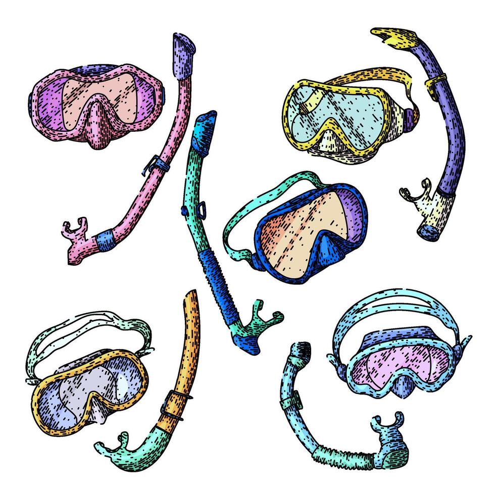 snorkel set sketch. hand drawn vector
