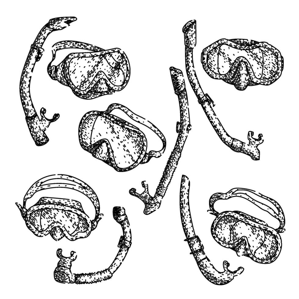 snorkel set sketch hand drawn. vector