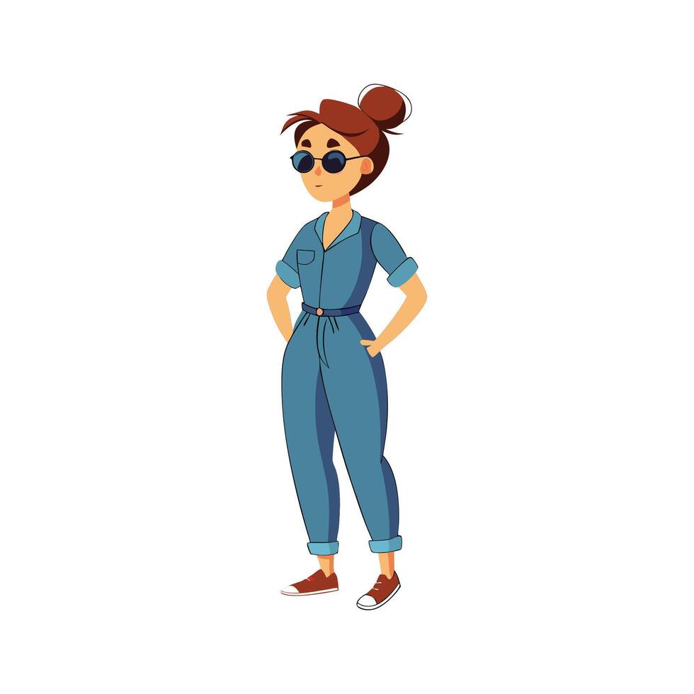 Charming Jumpsuit Fashion Model Design vector