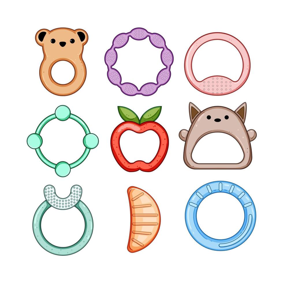teething ring set cartoon. illustration vector