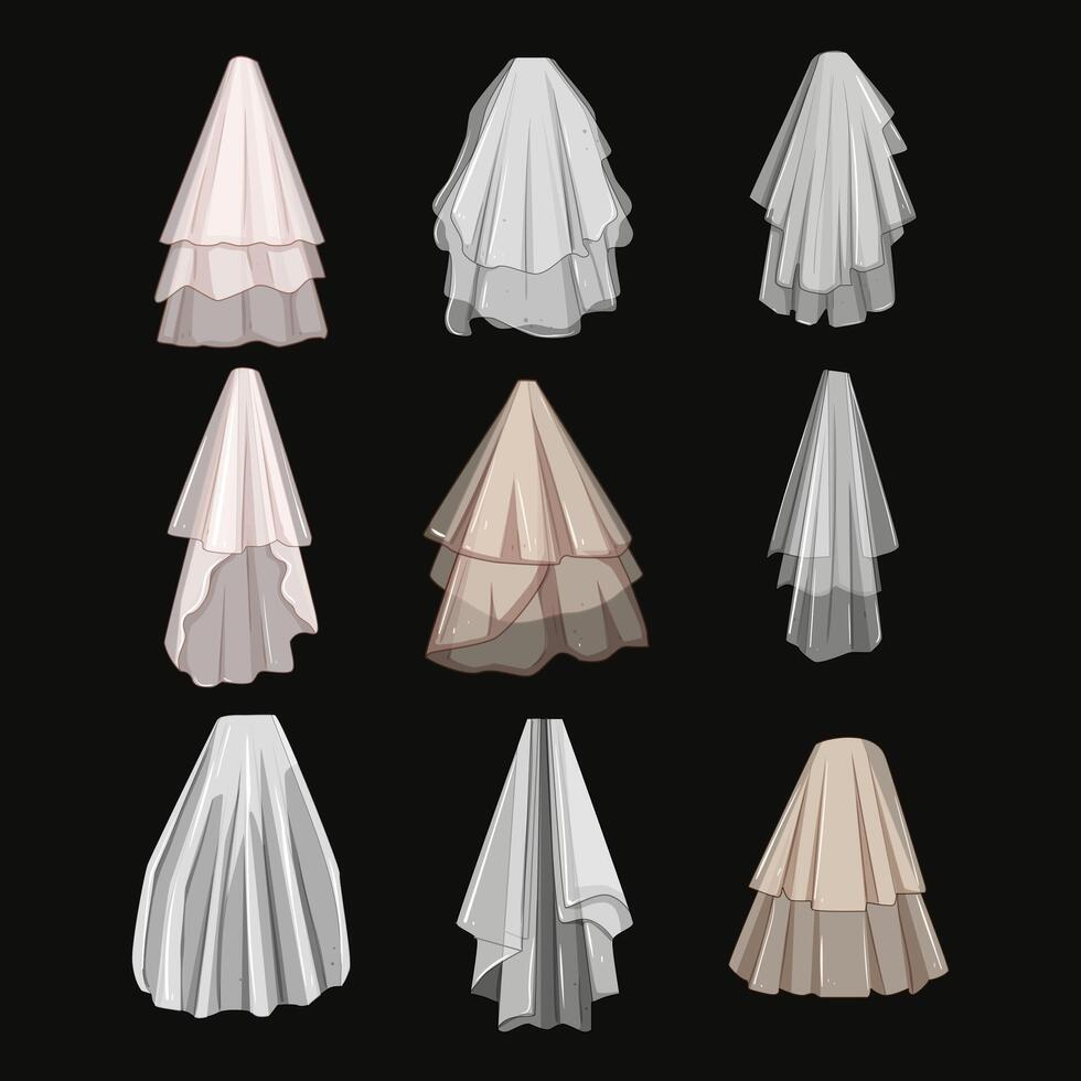 veil bridal set cartoon illustration. vector