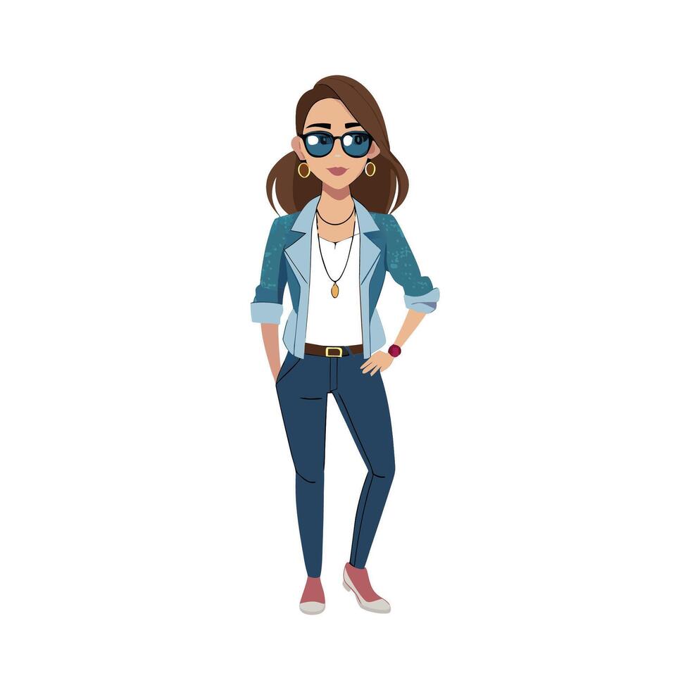 Charming Denim Fashion Model. vector