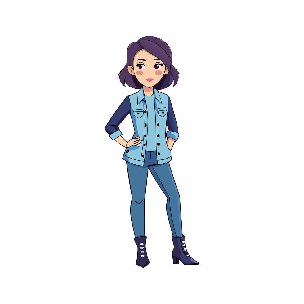 Elegant Denim on Denim Fashion Model vector