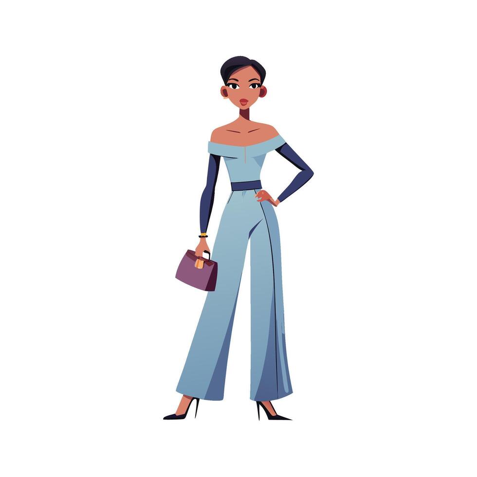Chic Off Shoulder Jumpsuit Model Illustration 1 vector