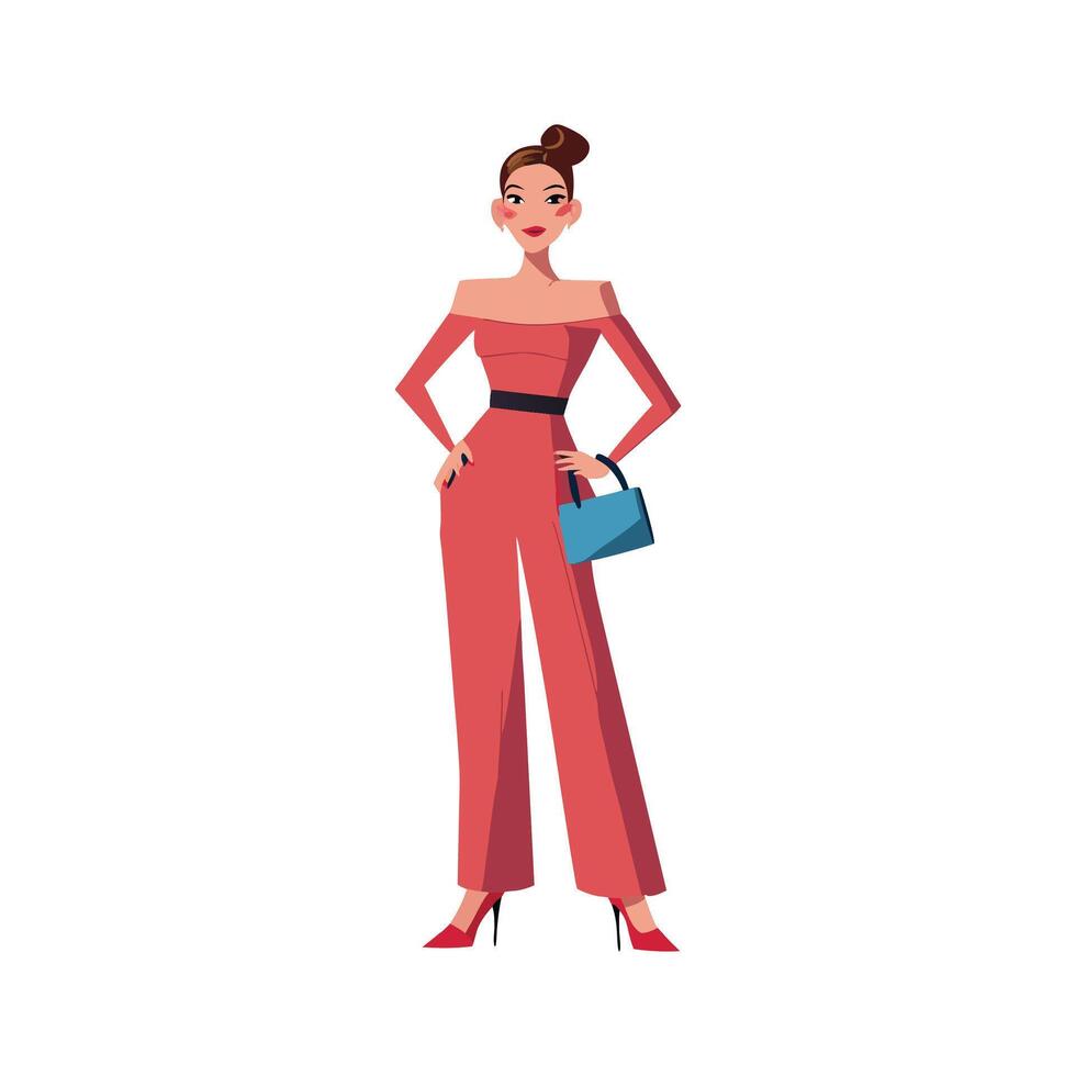 Chic Off Shoulder Jumpsuit Model Illustration 2 vector
