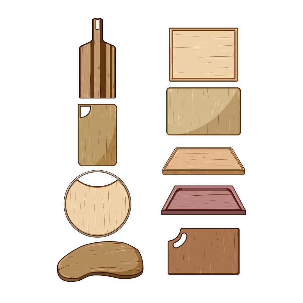 wooden cutting board set cartoon illustration. vector