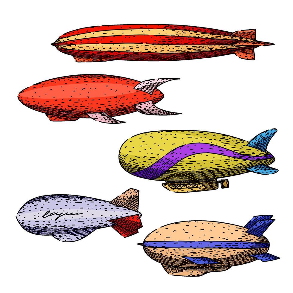 airship set sketch. hand drawn vector
