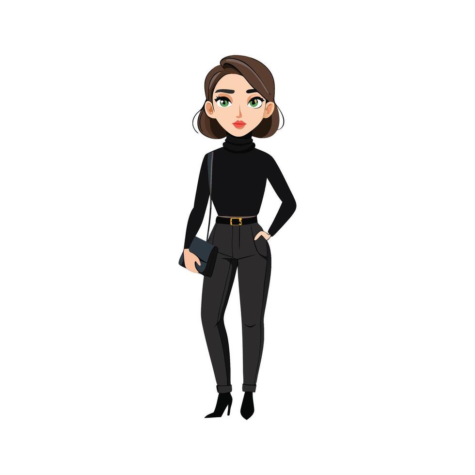 Elegant Black Turtleneck Fashion Model vector
