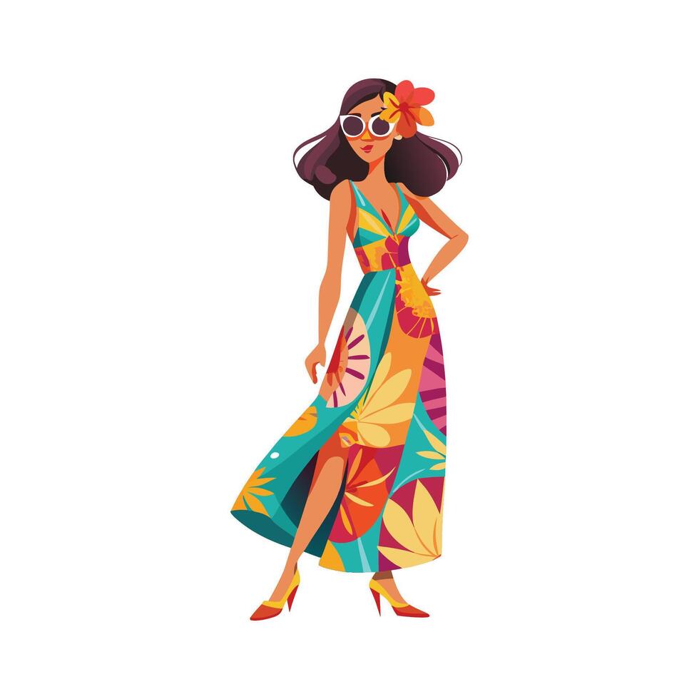 Elegant Summer Maxi Dress Fashion Model Design 1 vector
