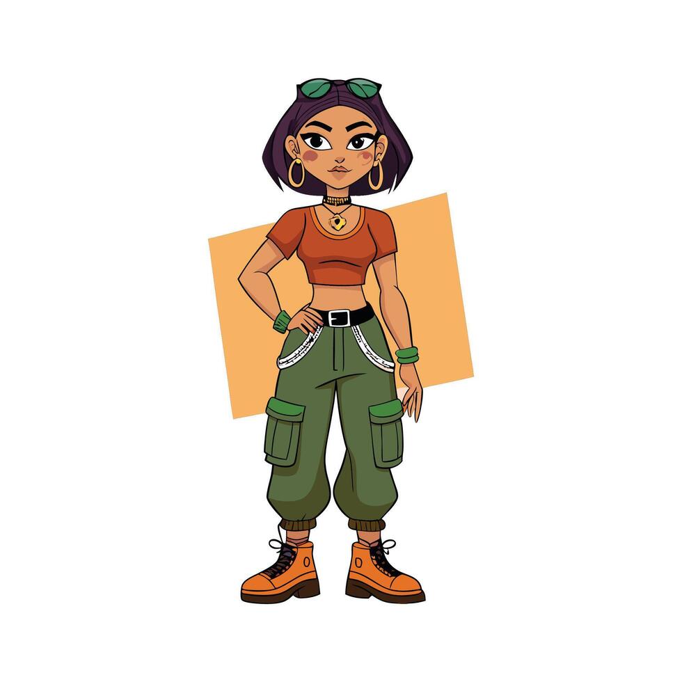Edgy Cargo Pants Fashion Model Illustration vector
