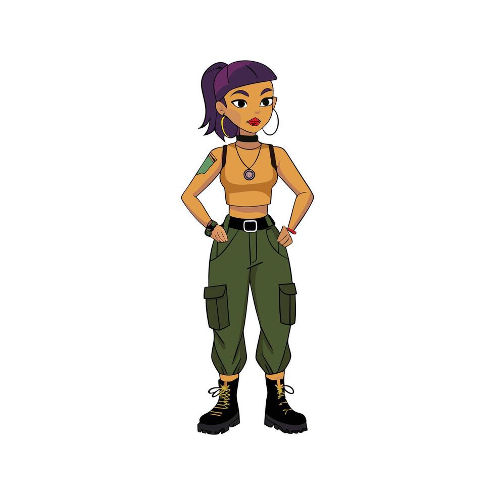 Stylish Edgy Cargo Pants Model Illustration vector
