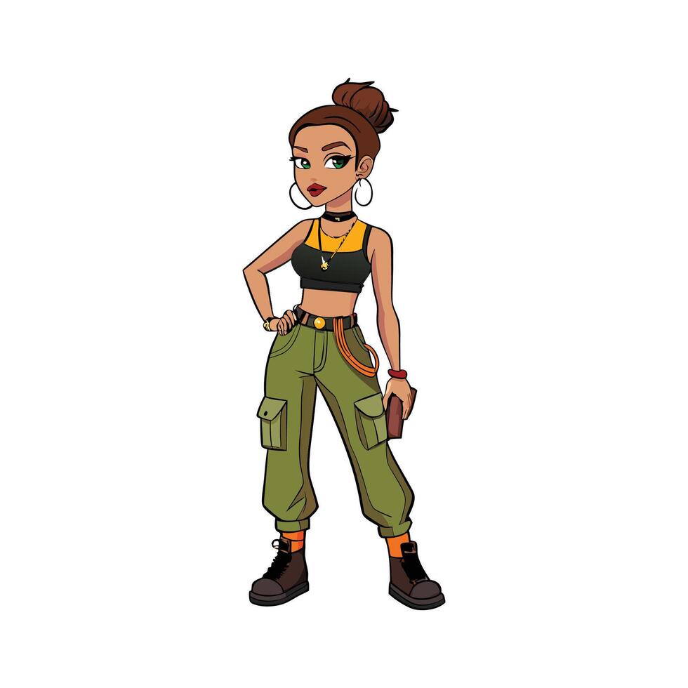 Fashionable Edgy Cargo Pants Model Design vector