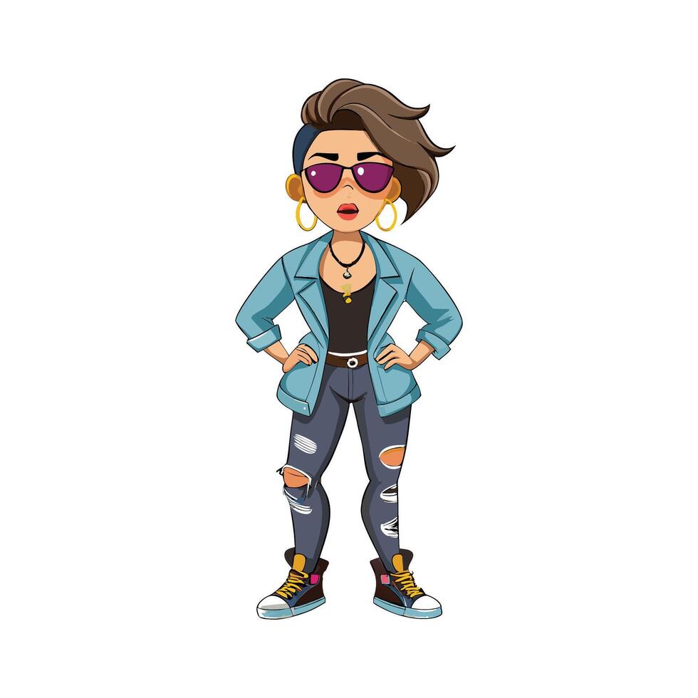 Trendy Edgy Denim Fashion Model Illustration vector