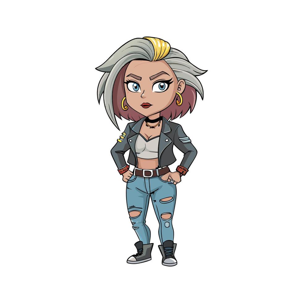 Chic Ripped Denim Fashion Model Illustration vector