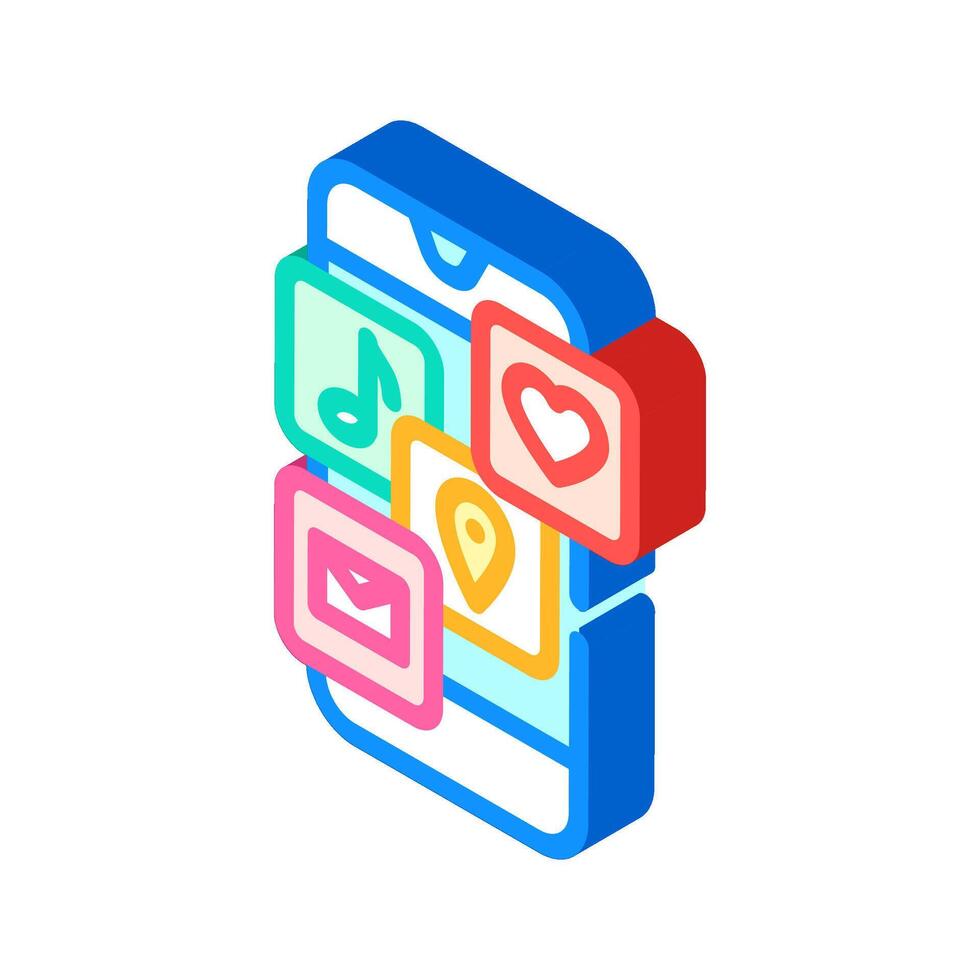 mobile phone apps hybrid work isometric icon illustration vector