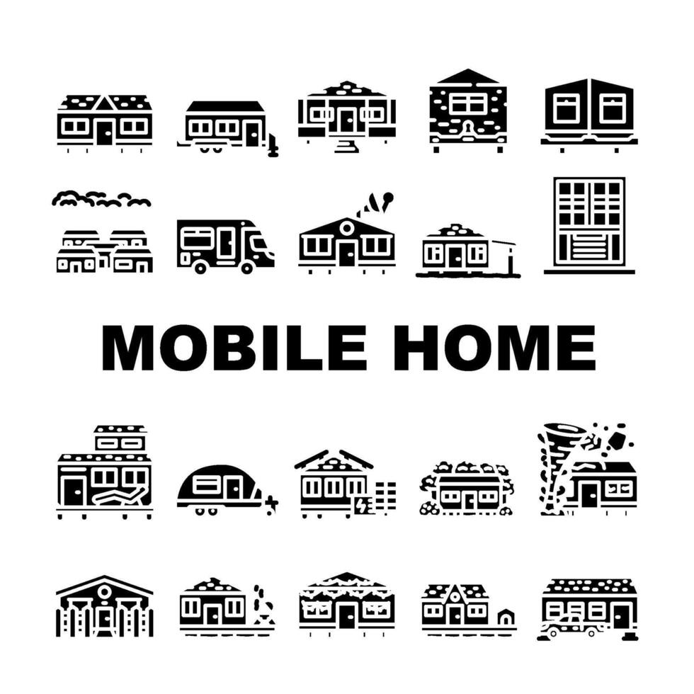 mobile home trailer icons set. vector