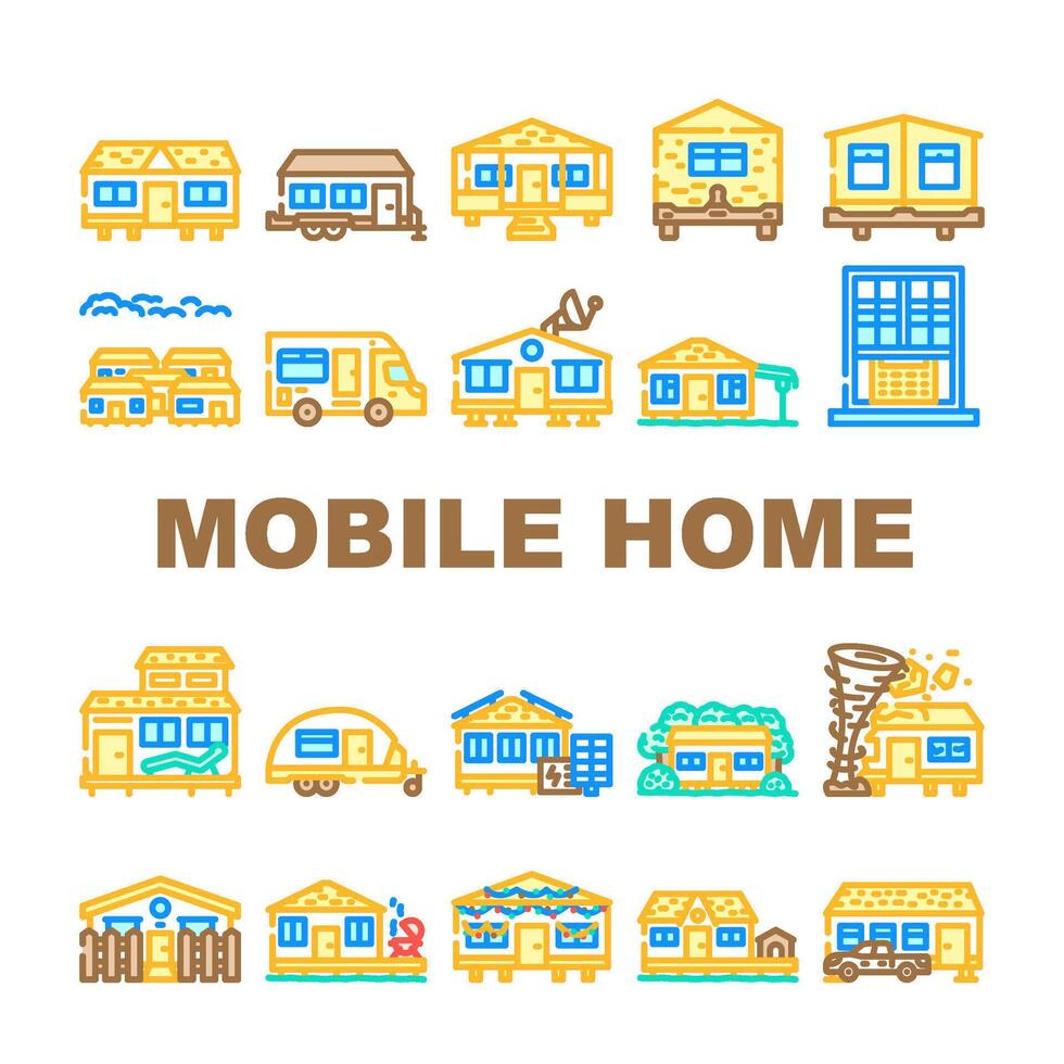 mobile home trailer icons. set vector