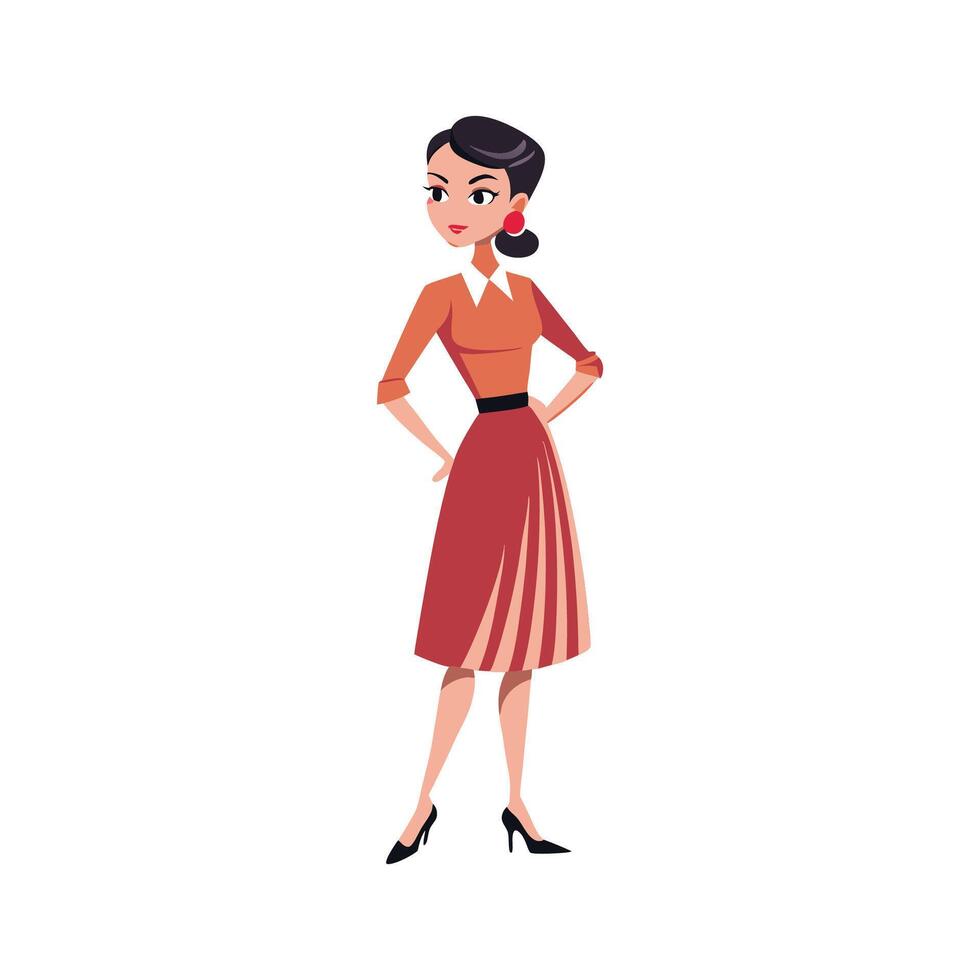Beautiful Pleated Skirt Fashion Model Design vector