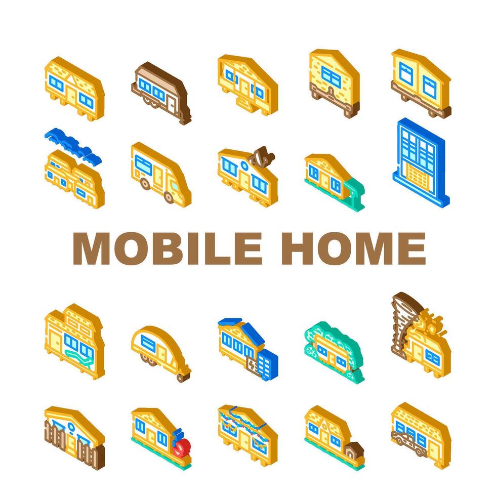 mobile home trailer. icons set vector