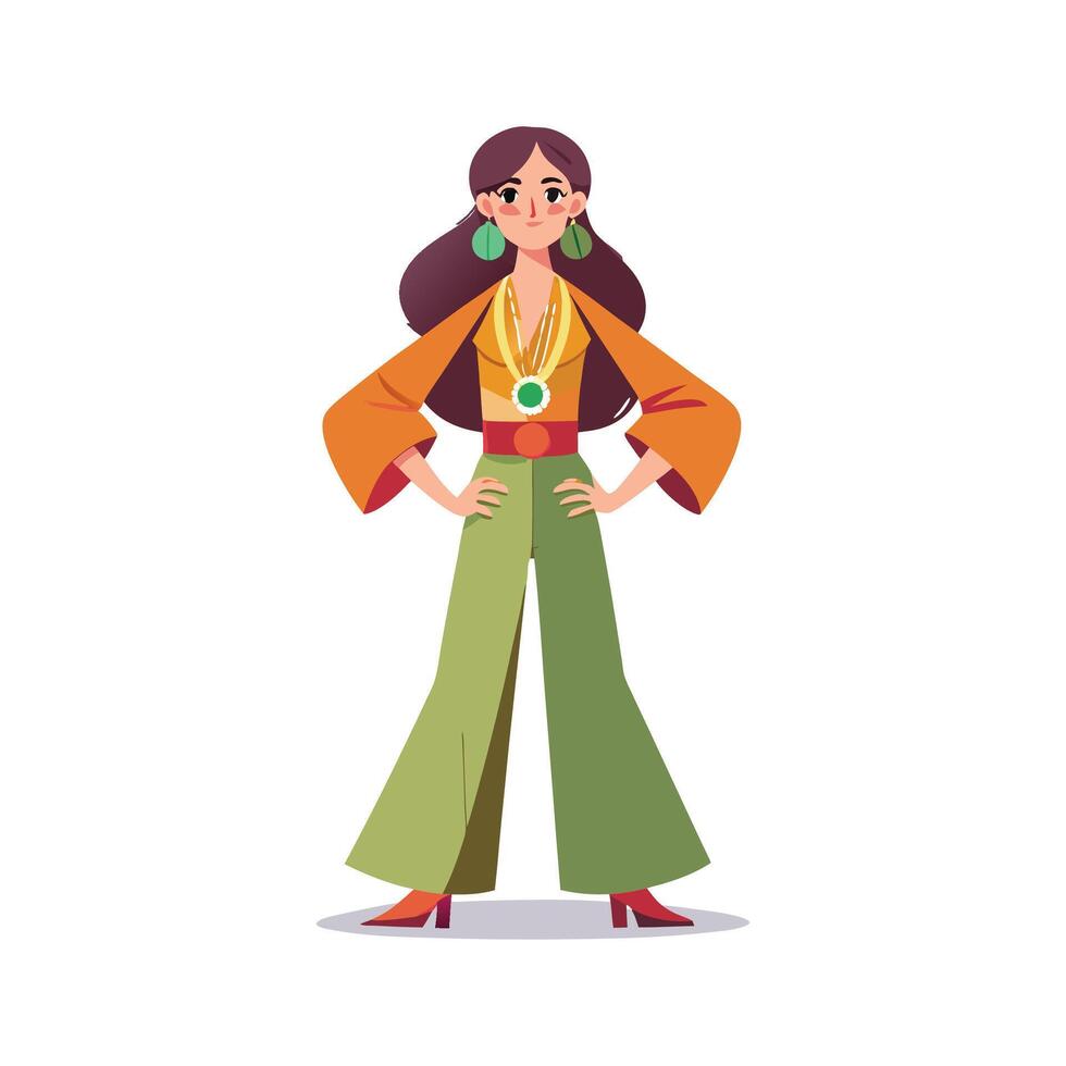 Chic Flared Sleeves Blouse Fashion Model vector