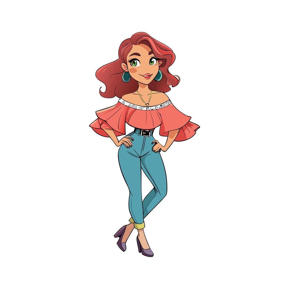 Chic Flirty OffShoulder Top Fashion Model vector