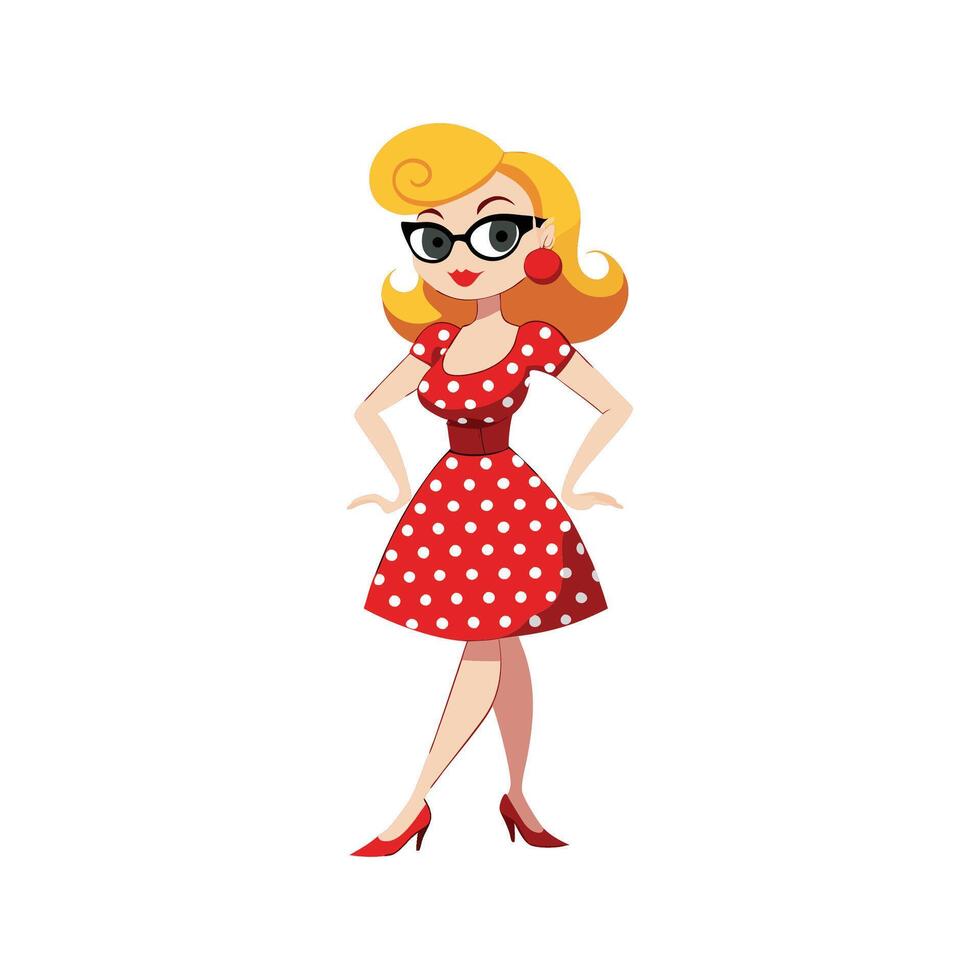 Charming Flirty Polka Dot Dress Fashion Model vector