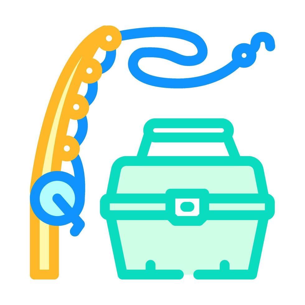 fishing rod and tackle box redneck color icon illustration vector