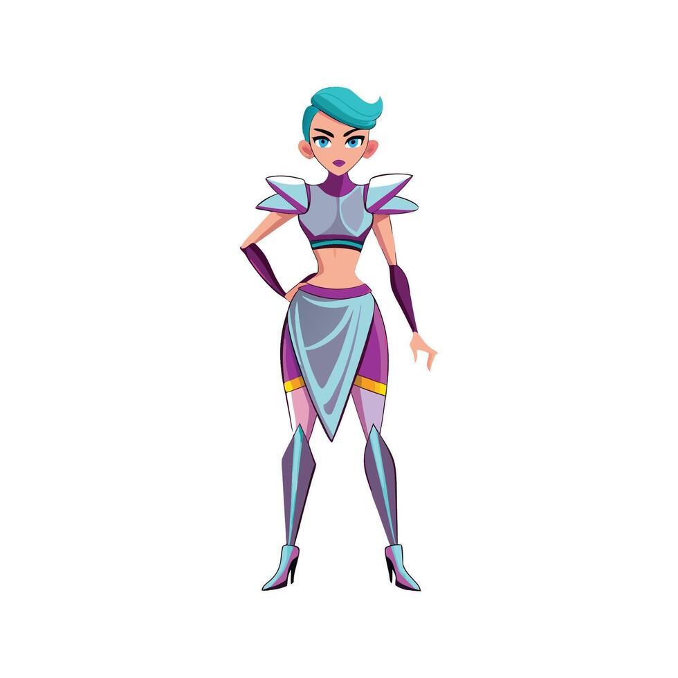 Chic Futuristic Metallic Street Fashion Model vector