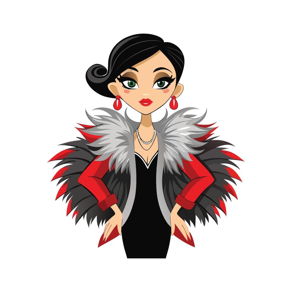 Bold Glamorous Feathered Jacket Fashion Model vector