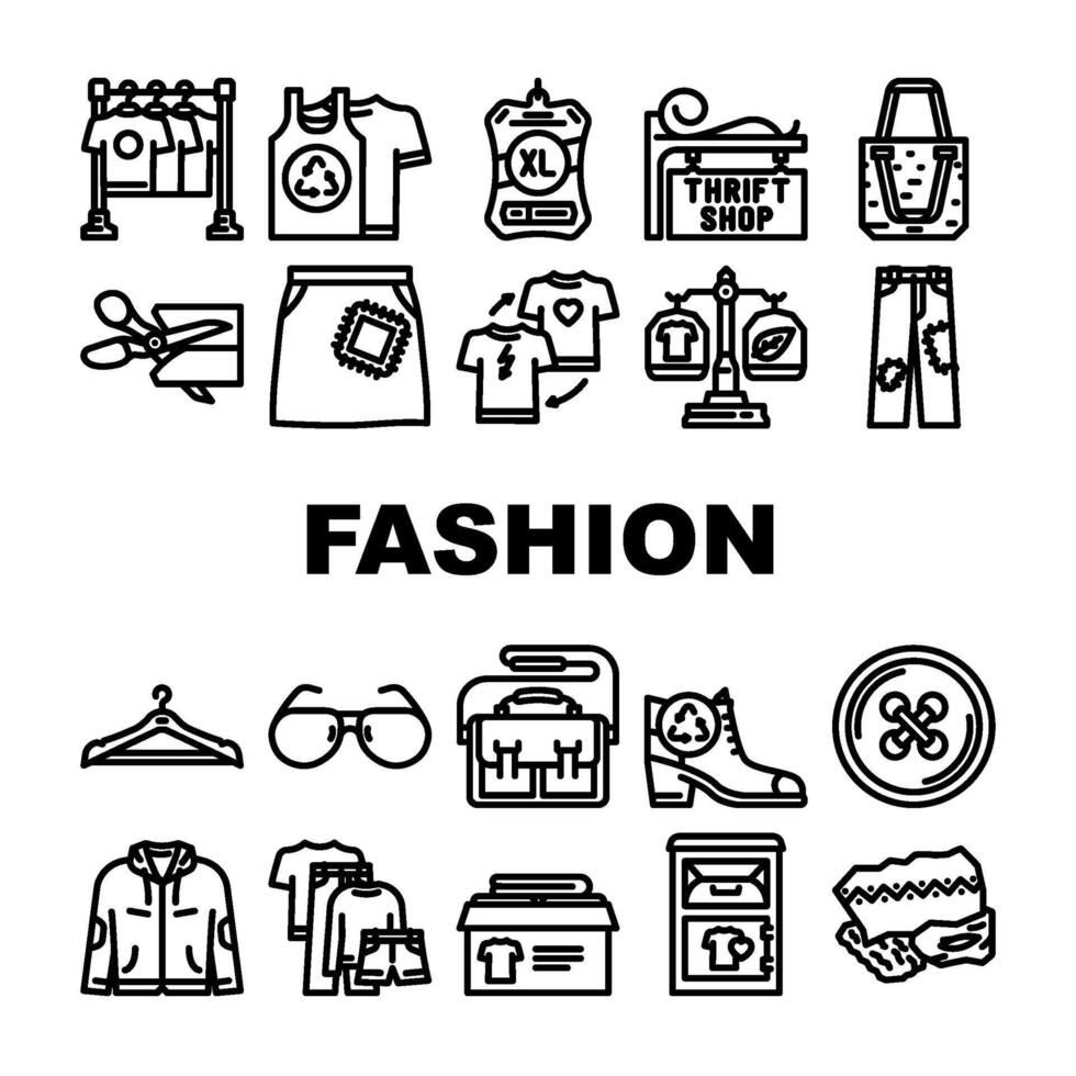 thrift driven fashion sustainable icons. set vector