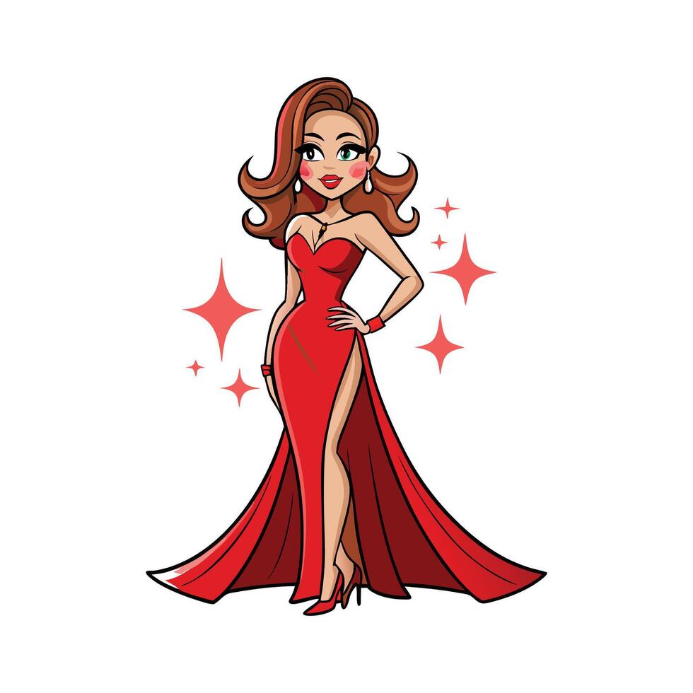 Bold Glamorous Red Carpet Fashion Model. vector
