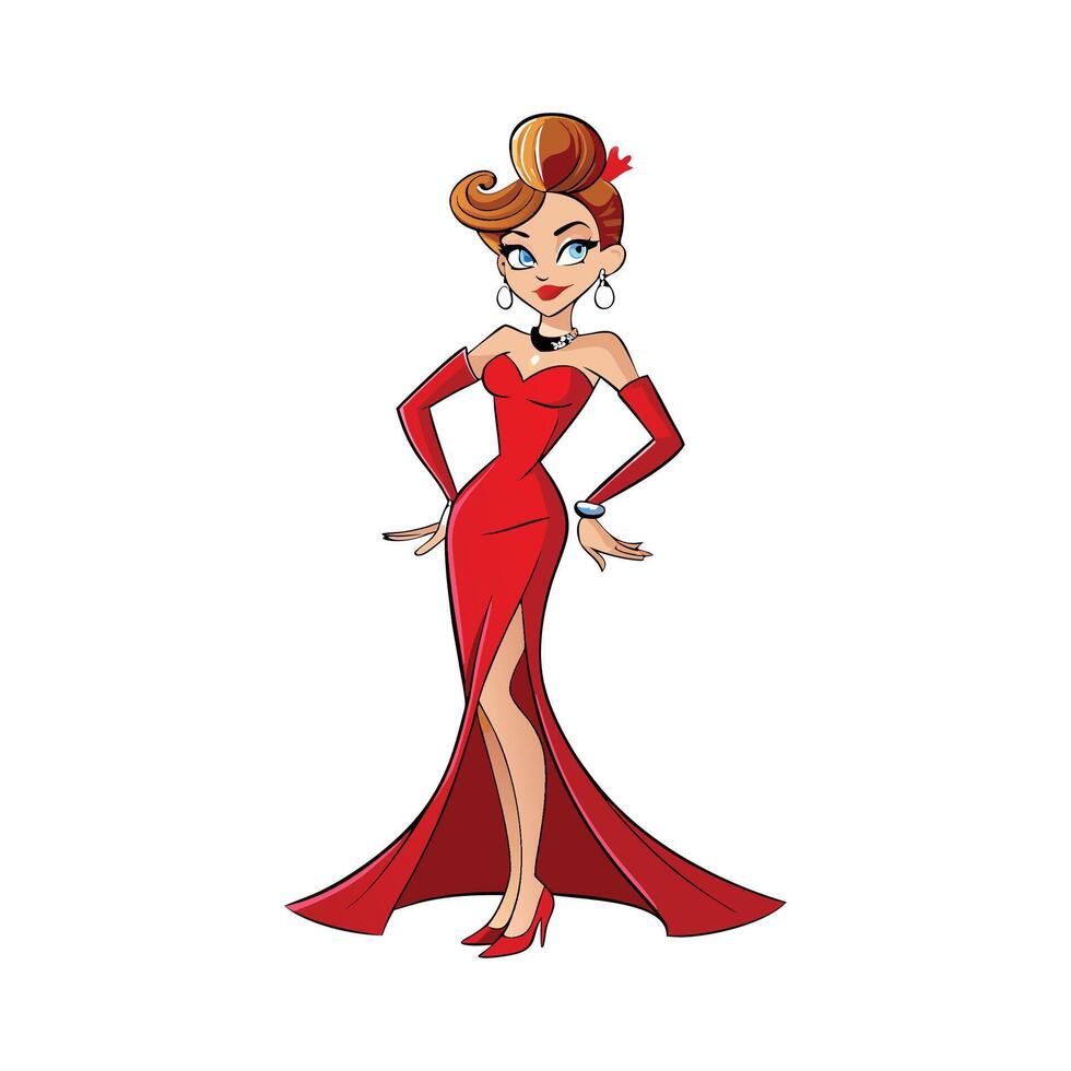 Bold Glamorous Red Evening Gown Fashion Model vector