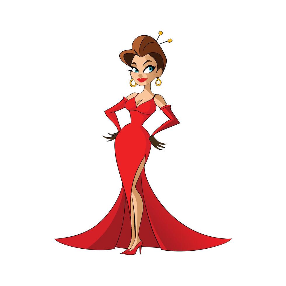 Trendy Glamorous Red Evening Gown Fashion Model vector