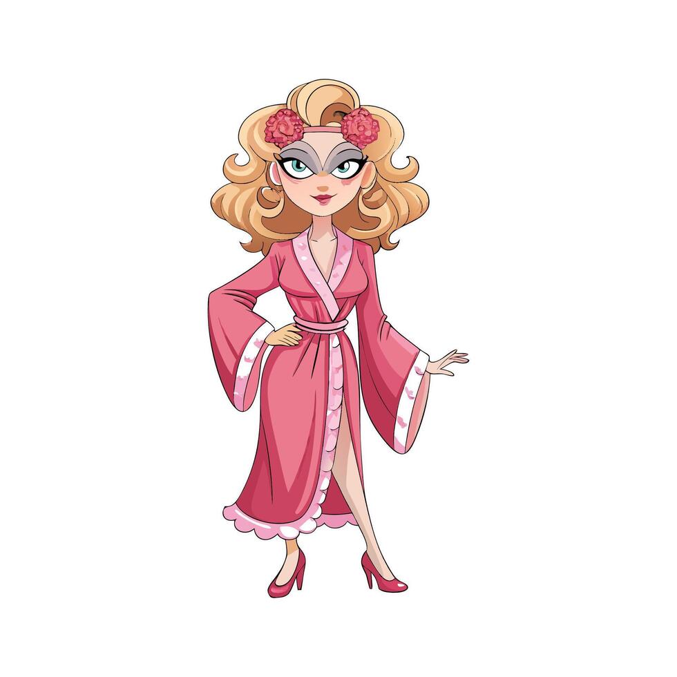Elegant Glamorous Satin Robe Fashion Model vector