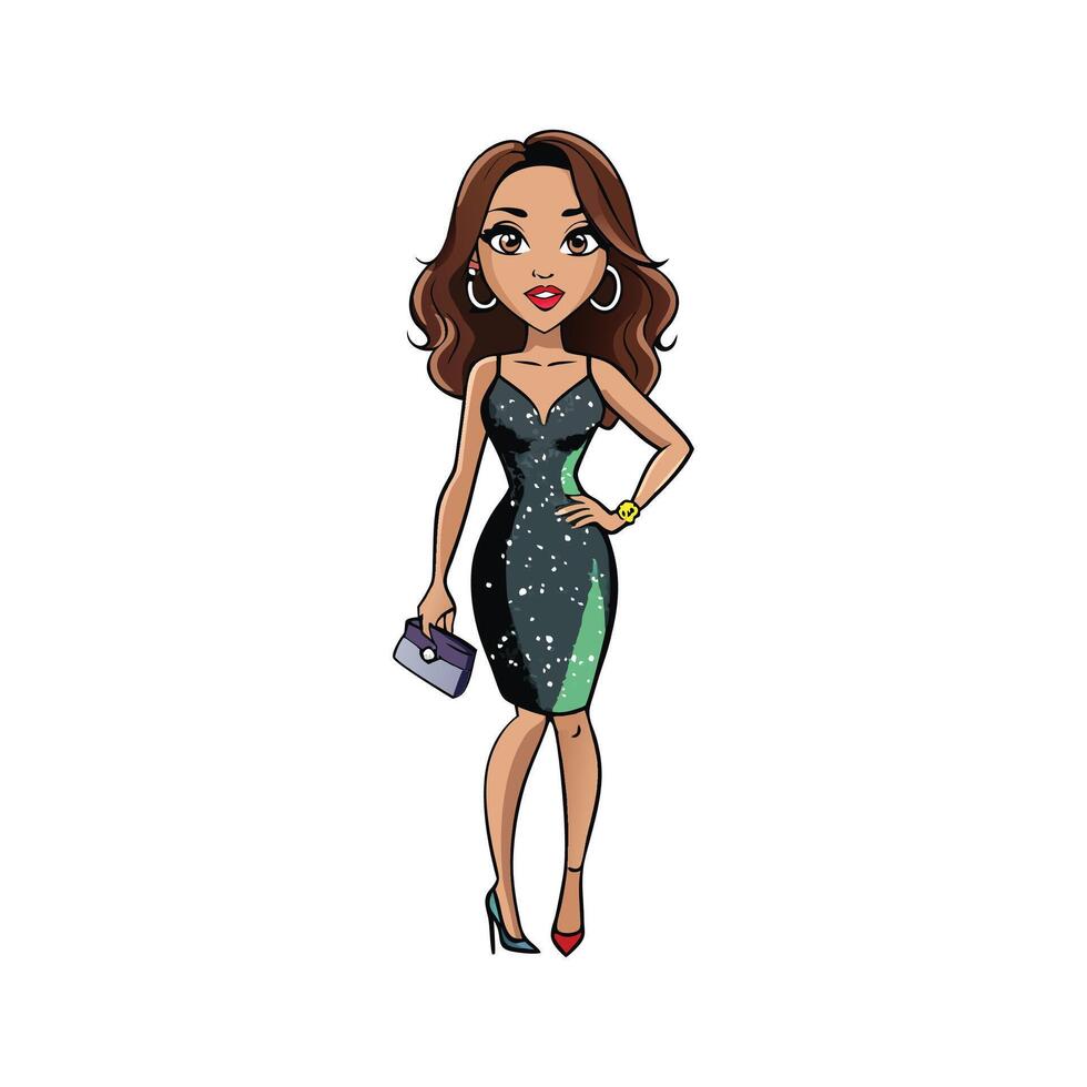 Chic Glamorous Sequin Dress Fashion Model vector