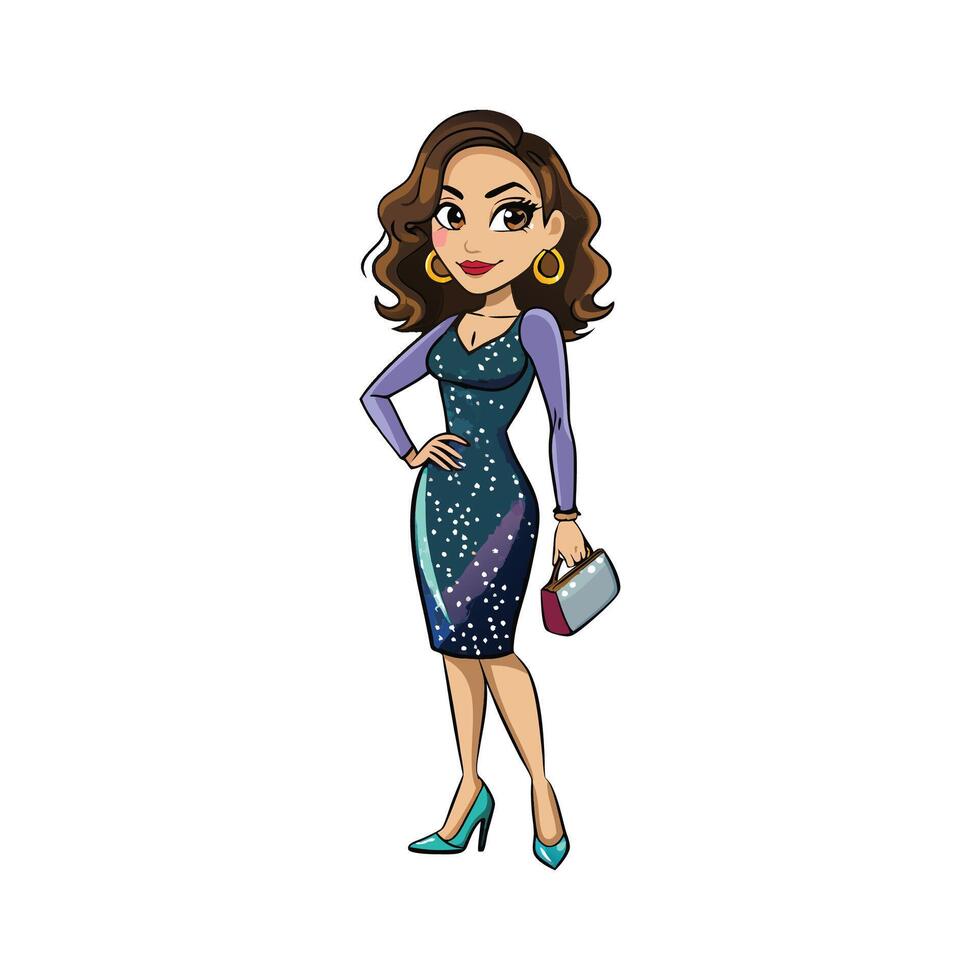 Stylish Glamorous Sequin Dress Fashion Model vector