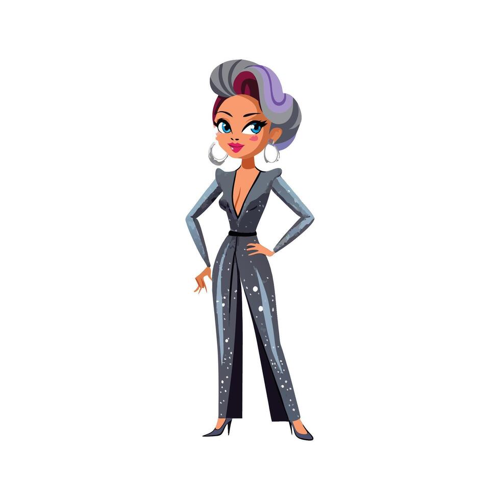 Chic Glamorous Sparkling Jumpsuit Fashion Model vector