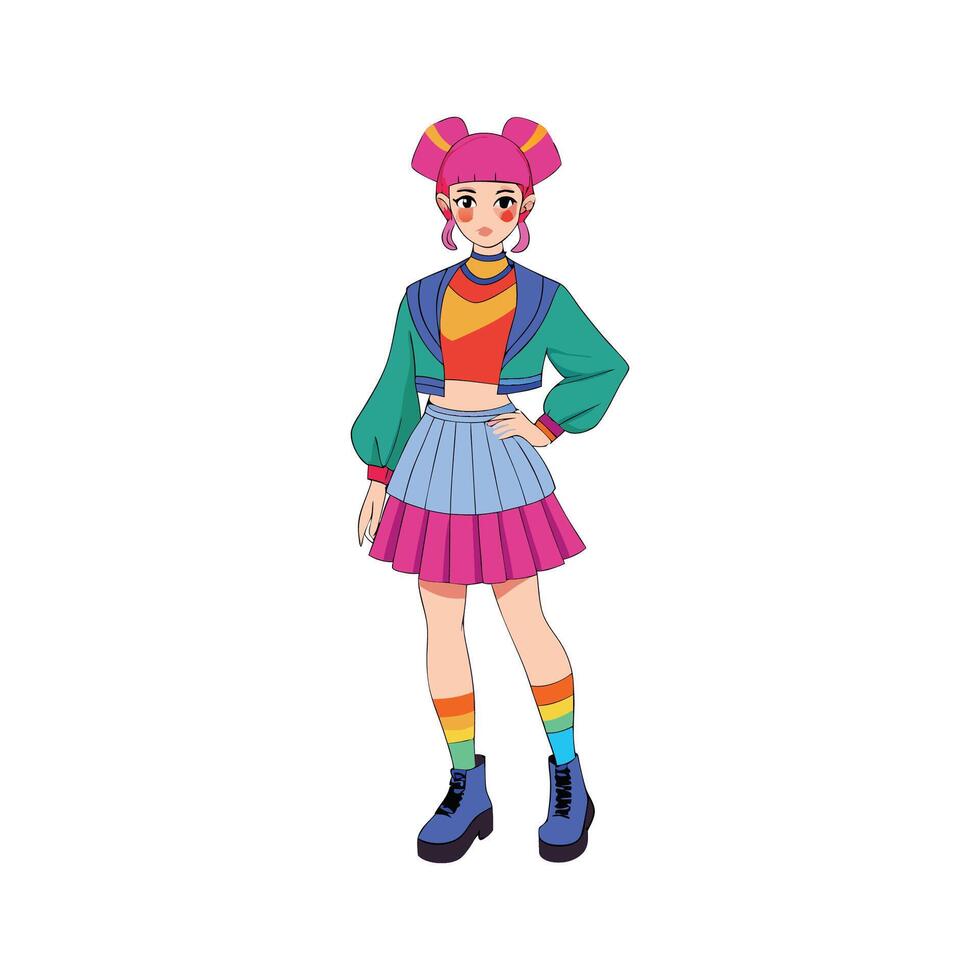 Trendy Harajuku Street Style Model vector