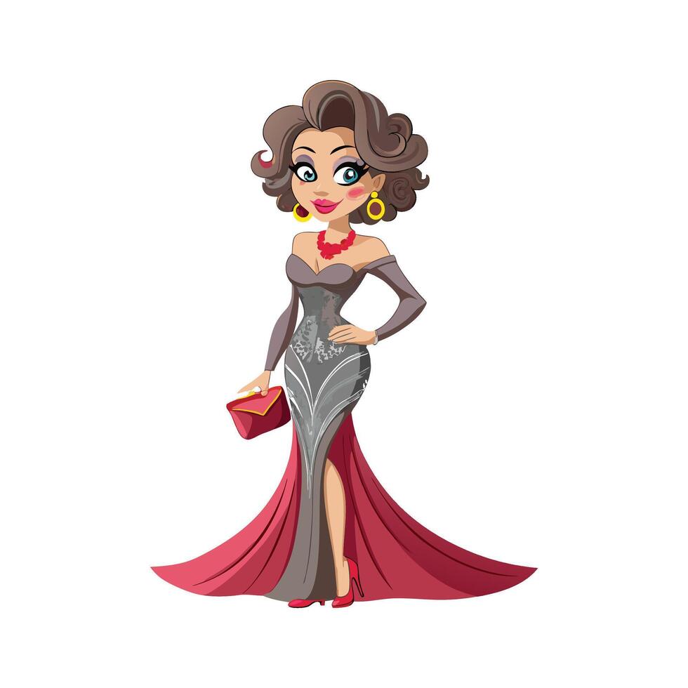 Stylish Luxurious Evening Gown Fashion Model vector