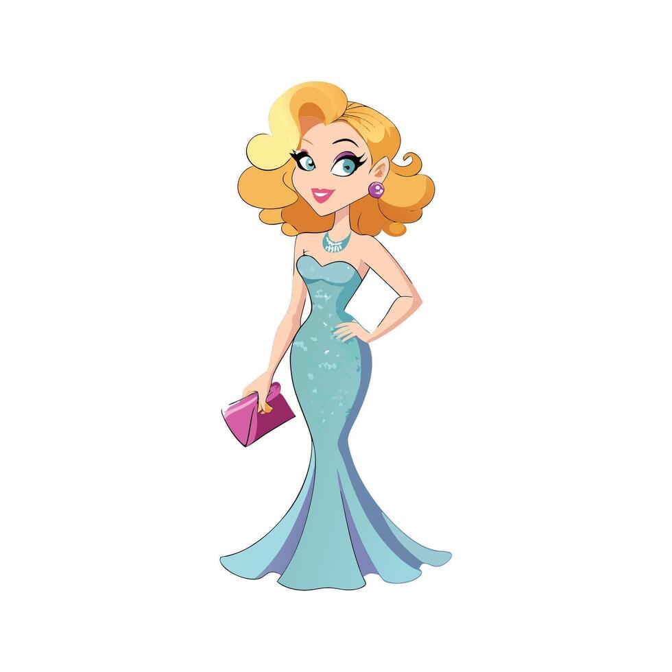 Trendy Luxurious Evening Gown Fashion Model vector