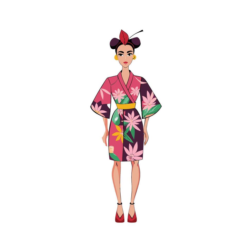 Stylish Modern Kimono Inspired Fashion Model vector
