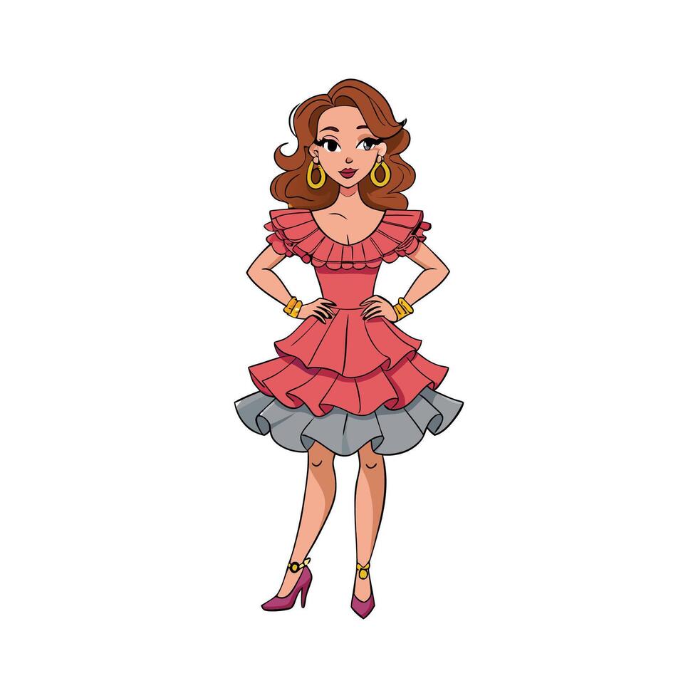 Bold Playful Ruffled Dress Model 3 vector