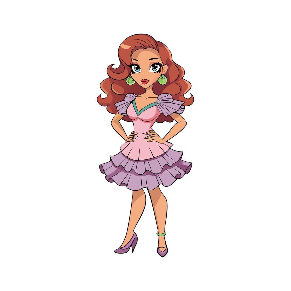 Chic Playful Ruffled Dress Model vector